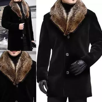 2021 зимнее мужское длинное шерстяное пальто с меховым воротником, мужское однотонное тонкое повседневное ветровка, куртка, верхняя одежда, черный топ, большие размеры S-5XL S чёрный