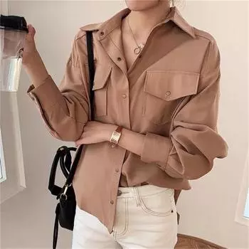 2022 белая элегантная рубашка на пуговицах, женская осенняя новая свободная блузка с длинным рукавом, солнцезащитная куртка, женские винтажные топы Blusas Mujer M хаки