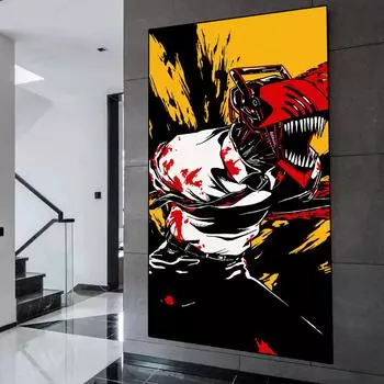 2022 Бензопила Человек Мультфильм ТВ Игра Настенная Картина на Холсте Современные Подарочные Плакаты и Принты Гостиная Домашние Картины Декор Фрески 20x40cm no frame