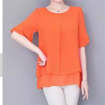 2022 Блузка, свободный топ, женские шифоновые рубашки с рукавами-бабочками, летняя женская одежда средней длины, новая корейская рубашка, топы с рюшами M фиолетовый