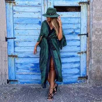 2022 богемное бикини, накидки в полоску в стиле ретро, женское летнее длинное кимоно с поясом, пляжная одежда, купальный костюм, накидка