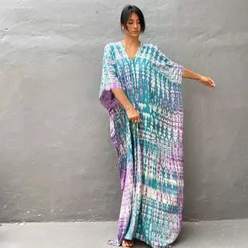 Свободное женское кимоно для пляжа с V-образным вырезом, больших размеров One Size шар голубой