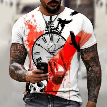 2022 брендовая мужская рубашка с 3D-принтом в стиле ретро, уличная крутая трендовая футболка с круглым вырезом, дизайн, модная одежда, размер 5XL S