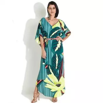 2022 Быстросохнущая летняя женская пляжная одежда с богемным принтом, кафтан, накидки, длинное пляжное платье, хлопковая туника, одежда для плавания, накидка Q935 One Size зелёный
