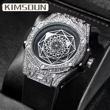 2022 Часы Kimsdun, мужские часы высшего класса класса люкс с бриллиантами, модные тенденции, креативные мужские часы, силиконовый ночник, водонепроницаемый спортивный кварцевый стол