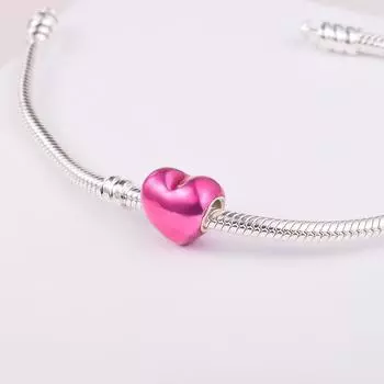 2022 День Святого Валентина Стерлингового Серебра 925 Металлик Розовое Сердце Шарм Подходит для Европейских Браслетов Женские Бусины DIY для Изготовления Ювелирных Изделий