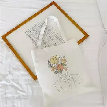 2022 ea Ulzzang с абстрактным букетом, женская парусиновая сумка для покупок, повседневная женская сумка большой вместимости, Harajuku Ins, шикарные сумки на плечо 24*26cm