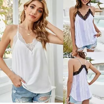 2022 Евро-американская кружевная майка с V-образным вырезом для женщин Small