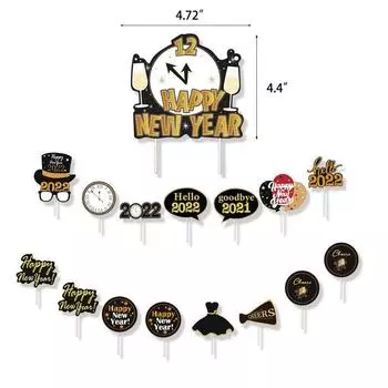 2022 Happy New Years Eve Nye Party Supplies Decorations Gold Balloons Set Banner 16pcs Cake Toppers