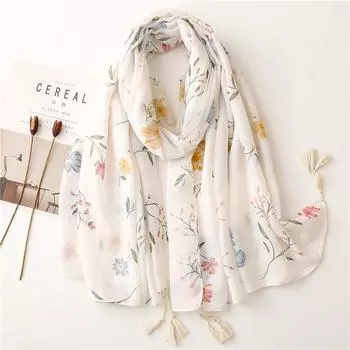 2022 Испания, модный вискозный шаль с цветочными кисточками и кисточками, шарф с женским принтом, мягкий палантин из пашмины, накидка-снуд, мусульманский хиджаб Sjaal One Size