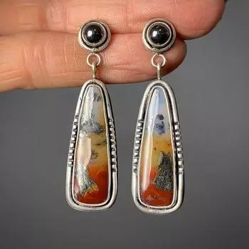 2022 изысканные инкрустированные черным камнем пейзажные серьги с подвесками женская одежда темпераментные подарки свадебные украшения