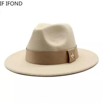 2022 Элегантная осенне-зимняя фетровая шляпа-федора с пчелиной лентой в британском стиле, торжественная шляпа для церковной вечеринки, кепки для свадебного платья 56-58CM