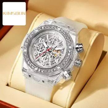 KIMSDUN WATCH МУЖСКИЕ ЧАСЫ ВЕДУЩЕГО БРЕНДА РОСКОШНЫЕ ЧАСЫ Diamond Transparent Quartz Водонепроницаемые сетчатые красные часы Ms. Больше. Пара смотреть
