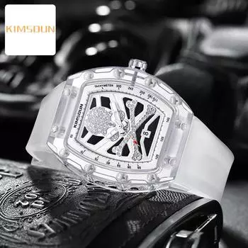 2022 KIMSDUN часы мужские лучшие бренды класса люкс часы Wail бочкообразный прозрачный корпус силиконовый стол с модными кварцевыми часами