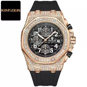 2022 KIMSDun Watch Мужские часы высшего бренда класса люкс Full Star Diamond Royal Oak Многофункциональные часы с тремя глазами Водонепроницаемые кварцевые английские мужские часы