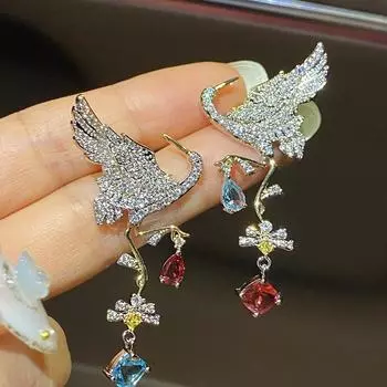 2022 креативные ювелирные изделия, цветные серьги-капли с кристаллами циркона и птицей, женские преувеличенные серьги-подвески, винтажные модные ювелирные изделия для банкетов