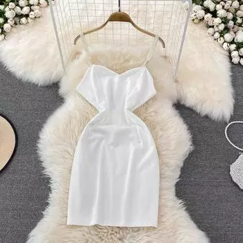 2022 летнее корейское платье без рукавов с v-образным вырезом и открытой спиной, платье на подтяжках из бисера, сексуальное модное платье трапециевидной формы, короткое платье