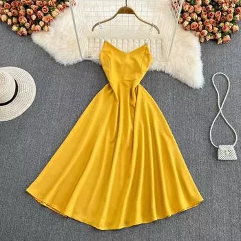 2022 летнее модное супер фея женское темпераментное платье с v-образным вырезом и открытой спиной на подтяжках, элегантное длинное платье без рукавов