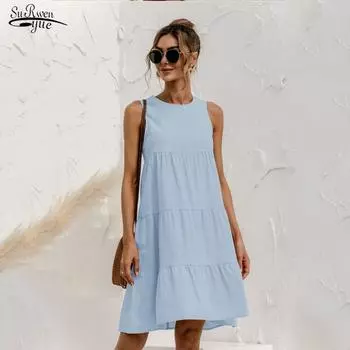 2022 летнее женское платье-жилет трапециевидной формы, хлопковое повседневное платье миди без рукавов с круглым вырезом, большой свободный вечерний сарафан Vestidos 20995 S оранжевый