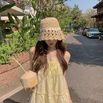 2022 Летние соломенные шляпы с полыми полями для женщин Корейская версия INS Цветочная панама Универсальная дышащая кепка Sombreros De Mujer 56-58cm