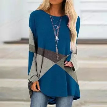 2022 Летняя женская футболка с геометрическим рисунком, геометрический принт, V-образный вырез, базовые топы, футболка с длинным рукавом, 3D-принт XS-8XL S