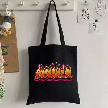 2022 Лето Harajuku Flame Letters Сумки через плечо из холста Повседневная большая вместительная сумка-тоут Мультяшная Harajuku Y2k Корея Готическая женская сумка 24*26cm