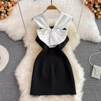 2022 Лето Новое Американское Ретро Spice Girl Сексуальное Платье Без Рукавов С Бантом Тонкое Платье Трапеции Без Бретелек