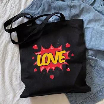 2022 Лето Ulzzang Ins Heart Letter Harajuku Женские сумки в стиле панк Y2k Школьная сумка через плечо Холстовая сумка большой вместимости Повседневная сумка-шоппер 24*26cm