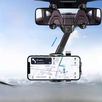 2022 Многофункциональный держатель для телефона на зеркало заднего вида автомобиля с обзором на 360° и навигацией дополненной реальности чёрный