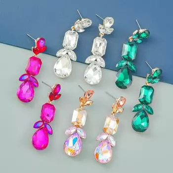 2022 Модные цветные бриллиантовые геометрические серьги для женщин - европейские и американские интернет-знаменитости в стиле вечеринок золотой