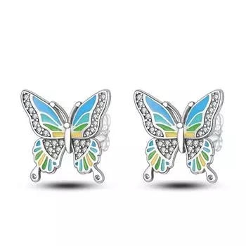 2022 модные красочные серьги-гвоздики с бабочками для женщин и девочек, изысканные свадебные украшения серебряного цвета