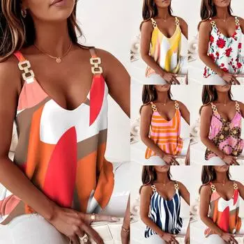 2022 Модные летние безрукавки с цепочками и подтяжками с принтом для женщин XXL