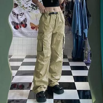 2022 модные новые свободные джинсовые комбинезоны с несколькими карманами, однотонные, с высокой талией, женские широкие джинсы с сумкой и пуговицами контрастного цвета S хаки