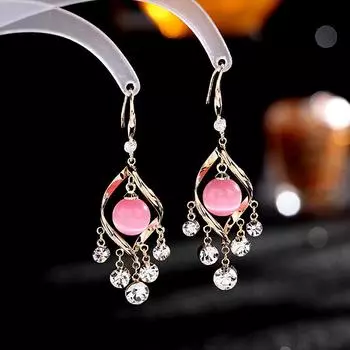 2022 модные ювелирные изделия, спиральные геометрические серьги-крючки, дизайнерские эффектные висячие серьги с кисточками, роскошные свадебные серьги с опалом, ювелирные изделия розовый