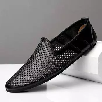 2022 Мужская летняя обувь из натуральной кожи ручной работы, мужские мокасины из дышащей сетки, легкие мужские мокасины, модные роскошные мужские мокасины на плоской подошве 36