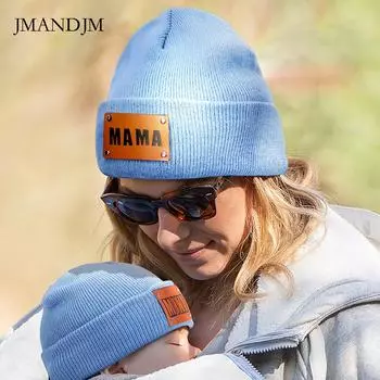 2022 новая осенне-зимняя шапка-пуловер из акриловой шерсти, женская вязаная шапка с кожаным лейблом в европейском и американском стиле хип-хоп average size (45-65CM)