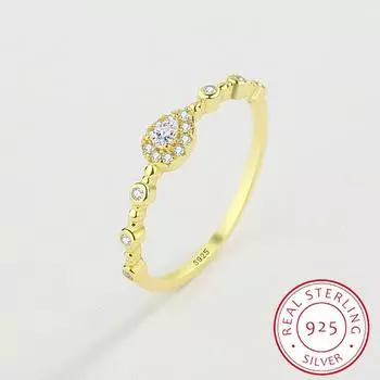 2022 НОВОЕ модное круглое кольцо для женщин, настоящий минималистичный S25, стерлинговое серебро, ослепительные бриллиантовые кристаллы, свадебные украшения на палец 6 жёлтый