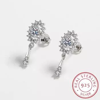 2022 НОВЫЕ трендовые длинные серьги с круглым цветочным вырезом для женщин, геометрические полные бриллианты, натуральное серебро, подарок на помолвку, ювелирные изделия серебряный