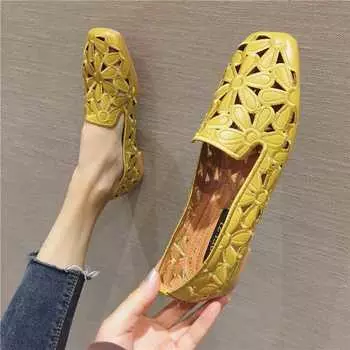 2022 новая летняя обувь с квадратным носком для женщин, удобная обувь с вышивкой и мягкой подошвой 36 жёлтый
