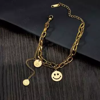 2022 Новая мода из нержавеющей стали высококлассные ювелирные изделия в стиле хип-хоп 2 слоя I Lover You Make Face толстые браслеты-цепочки для женщин Silver