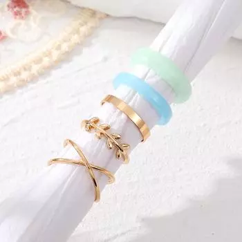 2022 Новая мода Темпераментное кольцо Очаровательное кольцо с кисточкой Женский комплект из пяти предметов Элегантное кольцо Золотое светлое роскошное кольцо для девушки Студент Симпатичный комплект ювелирных колец золотой