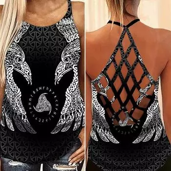 2022 Новая мода Viking Stronger Cross с открытой спиной, майка и леггинсы, большие размеры XS-8XL 3XL чёрный