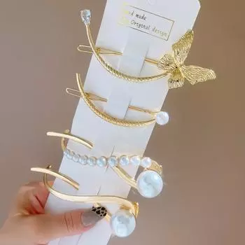 2022 Новая модная заколка для волос с жемчугом и кристаллами, аксессуары для волос для женщин, корейские золотые, серебряные заколки для волос в форме бабочки, женские шпильки и зажимы для волос Style A золотой