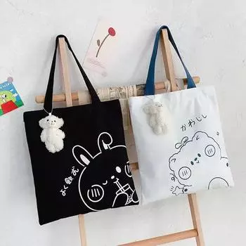 2022 Новая женская большая сумка из холста на одно плечо с застежкой-молнией - простой японский стиль Ins для студентов