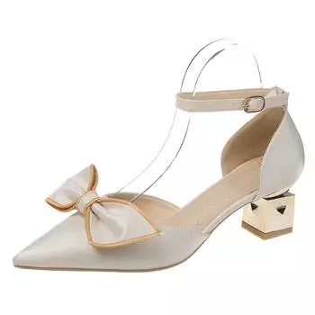 2022 Новейшие Туфли-лодочки с острым носком в стиле ретро с блестящим бантом на высоком каблуке Летние женские туфли-лодочки на шпильках для свадьбы, подружек невесты, вечеринки, женская обувь на каблуках 35