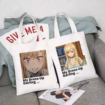 2022 Новинка My Dress Up Darling Anime Japan Shopper Harajuku Manga Сумки на плечо Повседневная сумка для покупок Женская холщовая сумка 24*26cm