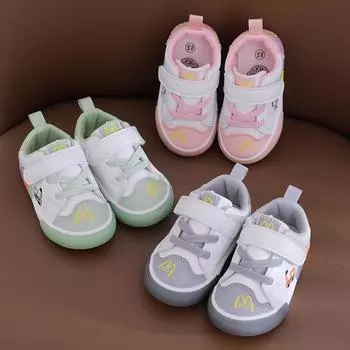 2022 Новые детские туфли с мультяшным принтом из кожи на мягкой подошве с липучками для малышей — для мальчиков и девочек Size 21 - Length 13cm розовый