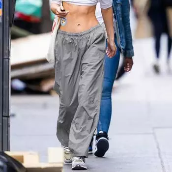 2022 новые модные брюки с боковой полосой, женские летние прямые брюки, спортивные штаны с эластичной резинкой на талии, брюки с низкой талией, повседневные однотонные брюки S серый