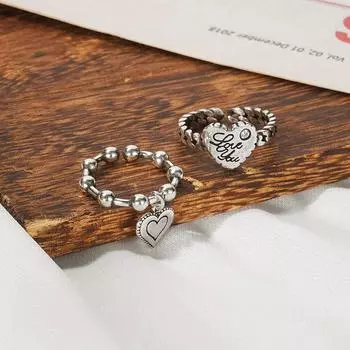 2022 новые модные кольца для пар из 2 предметов Love Love, милые регулируемые темпераментные модные женские кольца с гравировкой серебряный