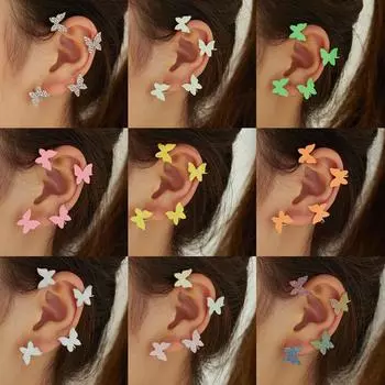 2022 новые модные разноцветные серьги-клипсы в форме бабочки для женщин, светящиеся блестки с цирконием, непирсинговые серьги, ювелирные изделия, подарки